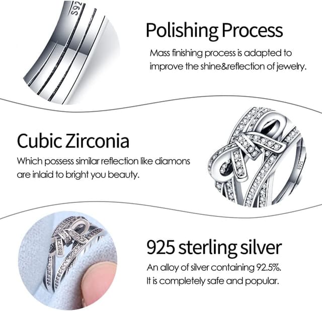 Detalle de KUNSIR 925 Sterling Silber Liebesknoten Ring R1