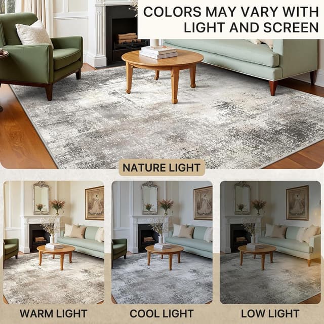 Detalle de BEIMO waschbarer Kurzflor-Teppich für Wohnzimmer & Schlafzimmer (160×230 cm), abstraktes Grau-Braun-Design