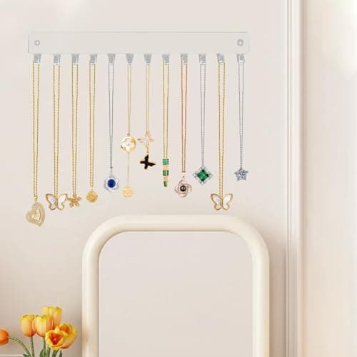 Detalle de Colgador de collares y joyas xyuayamz para pared con 12 ganchos (2 piezas) de acrílico transparente