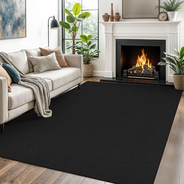 Detalle de EARTHALL Woven Area Rug 5x7 Ft (Black/Grey) Washable, Non-Slip Rubber Backed