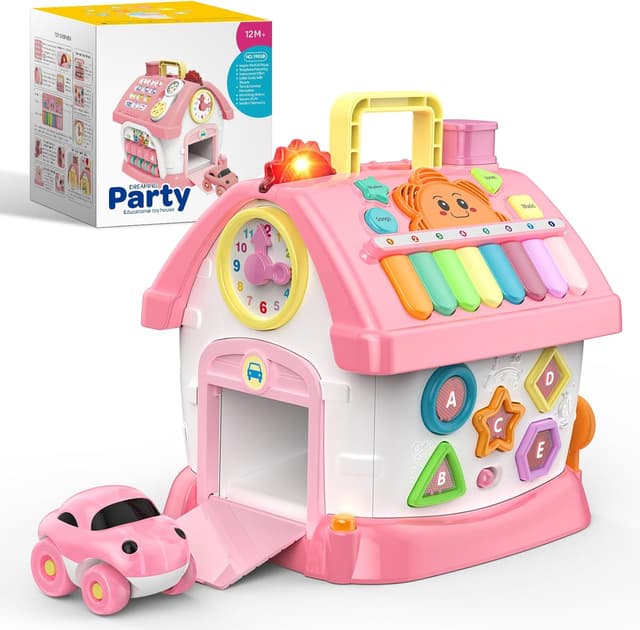 Detalle de dashfor Montessori Spielhaus-Spielzeug für Mädchen (1–3 Jahre), 6-in-1 Multifunktionshaus in Rosa