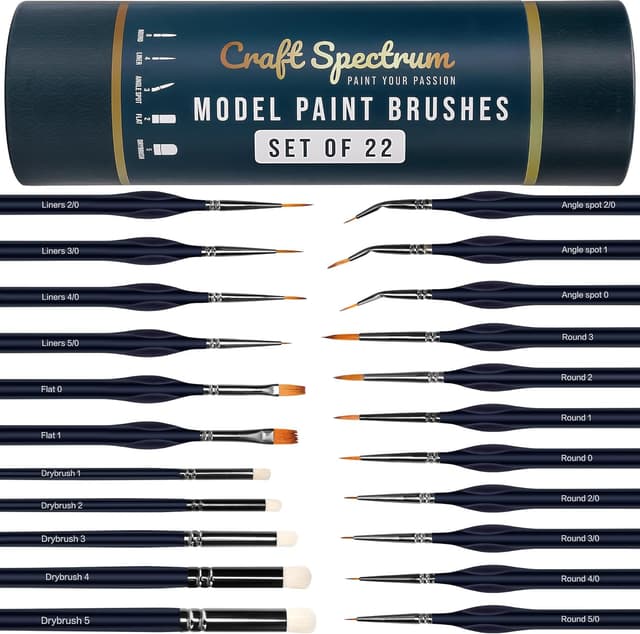 Detalle de Craft Spectrum 22pc Model Paint Brushes Miniatures Painting Set (22 miniature brushes + drybrush set)