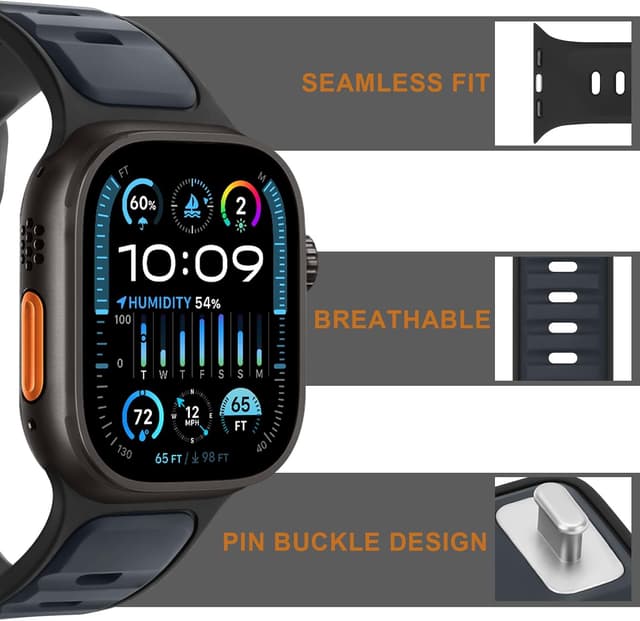 Detalle de Anlinser Sport Straps silicone loop band for Apple Watch (42–49mm) in anthracite