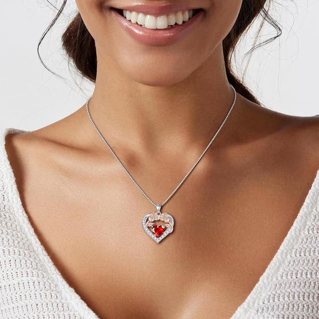 Detalle de Fezodo Sterlingsilber 925 Halskette mit Rosenherz und Geburtsstein für Muttertag, Jahrestag & Valentinstag