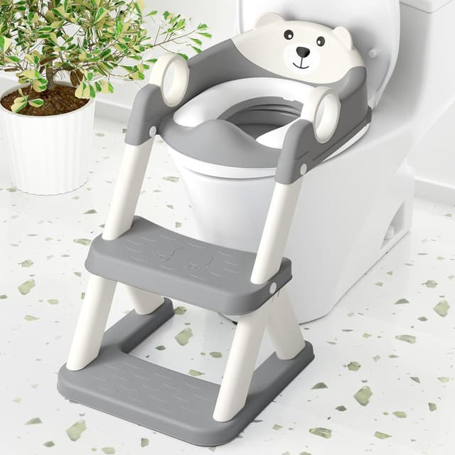 Detalle de COOSEYA 2-in-1 Toilet Seat & Potty Training Step Stool for Toddlers (Grey Cream)