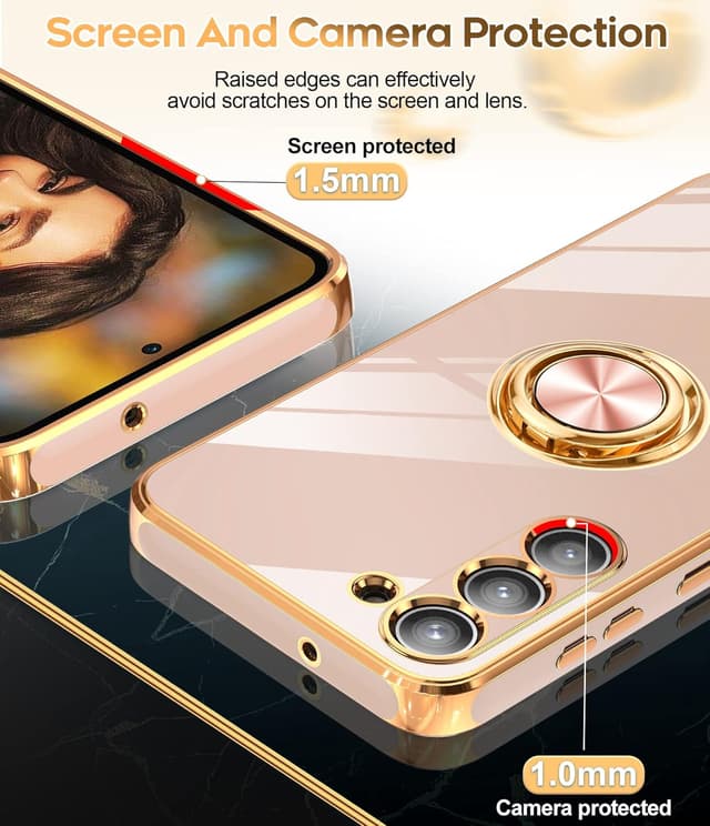 Detalle de LeYi for Samsung Galaxy S23 5G case with ring holder and 2-pack screen protectors (pink)