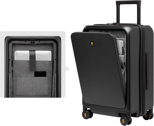 Detalle de LEVEL8 20 Inch Carry-on Suitcase with Laptop Compartment, USB Charging Port, TSA & 8 Spinner Wheels (57cm, 38L) – Black