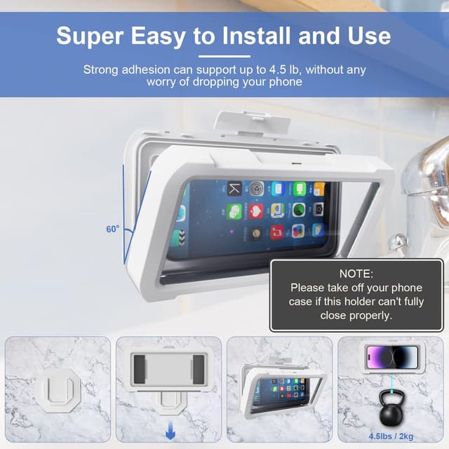 Detalle de URROY Waterproof Shower Phone Holder Case with 360° Rotation and Universal Mount