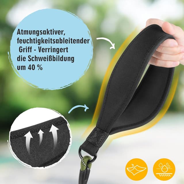 Detalle 1 de Aystkniet Schleppleine 10 m für Hunde – elastische Kordel, gepolsterter Griff & abschließbarer Haken