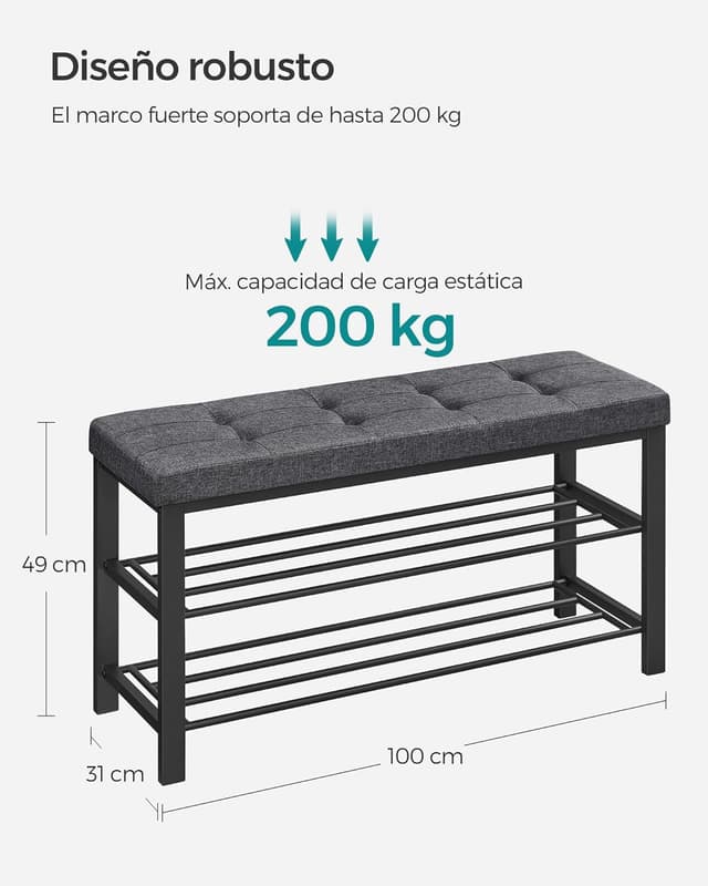 Detalle de SONGMICS Banco Zapatero 3 Niveles con Asiento Acolchado