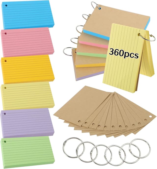 Detalle de Flash Cards 360 PCS Ruled Index Cards with Binder Ring (Kraft Paper, 4.9 x 2.9 inch)
