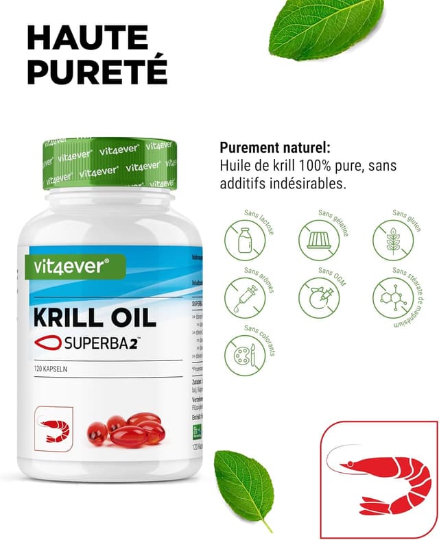 Detalle de Vit4ever Huile de Krill de l’Antarctique (120 capsules) — EPA, DHA, astaxanthine et phospholipides