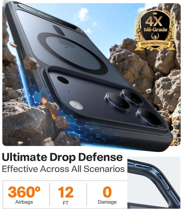 Detalle de TORRAS Strong Magnetic & Seamless Stand Case for iPhone 17 Pro (MagSafe, MIL-STD-810H), Black