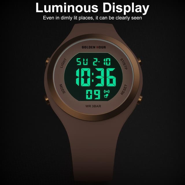 Detalle 2 de GOLDEN HOUR Digital Uhr Damen – 5ATM wasserdichter Sport-Chronograph mit Silikonarmband