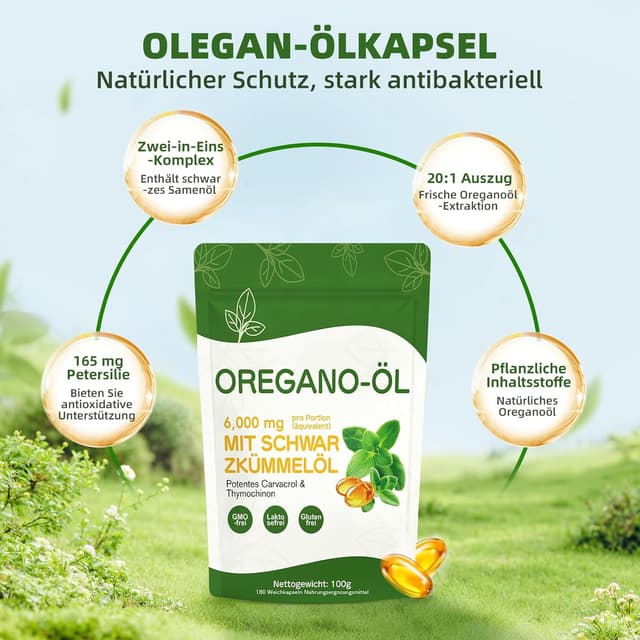 Detalle 1 de Oregano Öl Kapseln 6000 mg, 180 Softgels