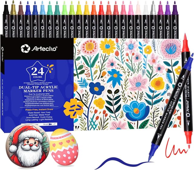 Imagen de Artecho Acrylic Paint Pens 24 dual‑tip markers 🎨 en OfertitasTOP