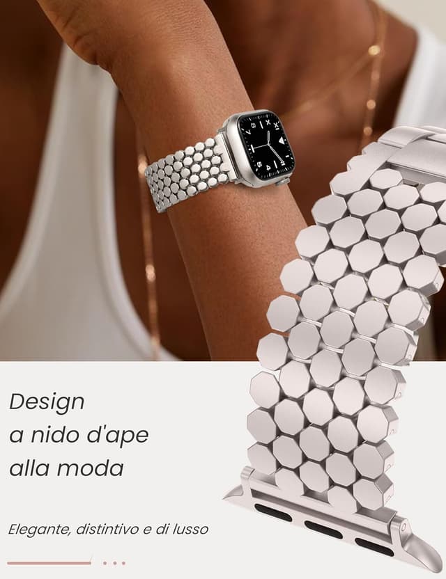 Detalle de JJii Sung cinturino in metallo a nido d’ape per Apple Watch 38/40/41/42/44/45/46/49 mm