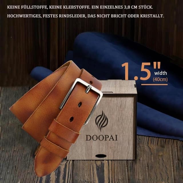 Detalle de DOOPAI Herren-Ledergürtel aus Vollleder, casual & Arbeit, mit einstellbarer Länge