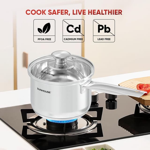 Thumbnail 6 de SUNHOUSE 3-Quart Stainless Steel Saucepan with Lid