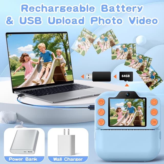 Thumbnail 5 de Coxlame Kids Instant Print Camera 1300mAh