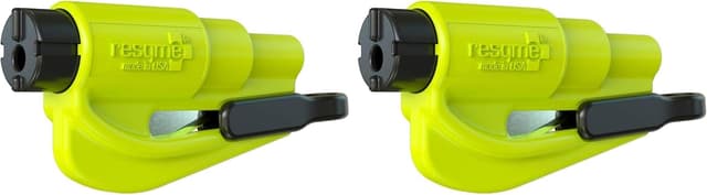 Detalle 2 de Resqme GBO-RQM-YELLOWFLUO porte-clés sécurité 2-en-1 (coupe-ceinture + brise-vitre) jaune fluo, lot de 1