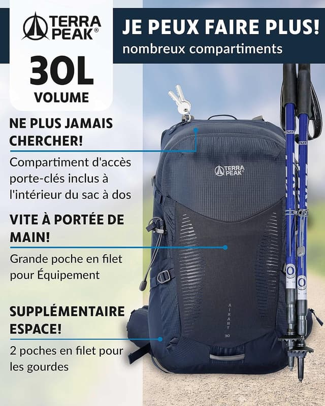 Detalle de Terra Peak® sac à dos de randonnée 20/30/40 L avec dos ventilé (Dynamic Air Flow) — pour homme et femme