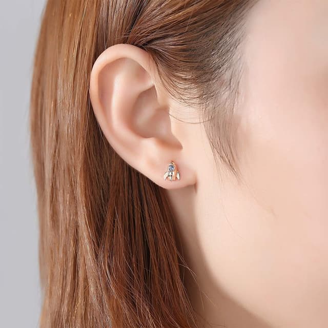 Detalle 2 de VIKI LYNN Ohrringe aus 925er Sterlingsilber für Damen und Mädchen – Raumschiff/Rakete mit blauem Zirkonia