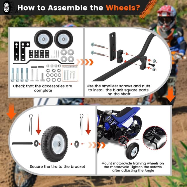 Detalle de Dirt Bike Training Wheels for 50cc Kids Bikes (PW 50, Razor MX125/MX350) – Stainless Steel Stabilizers, Black