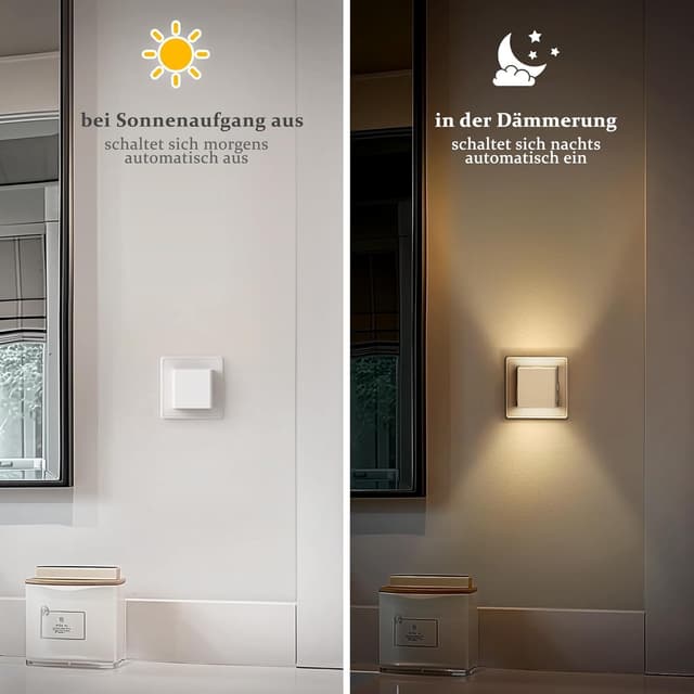 Detalle de Emeritpro Nachtlicht-Steckdose mit Dämmerungssensor (3000K, dimmbar), 4er-Set, 1W