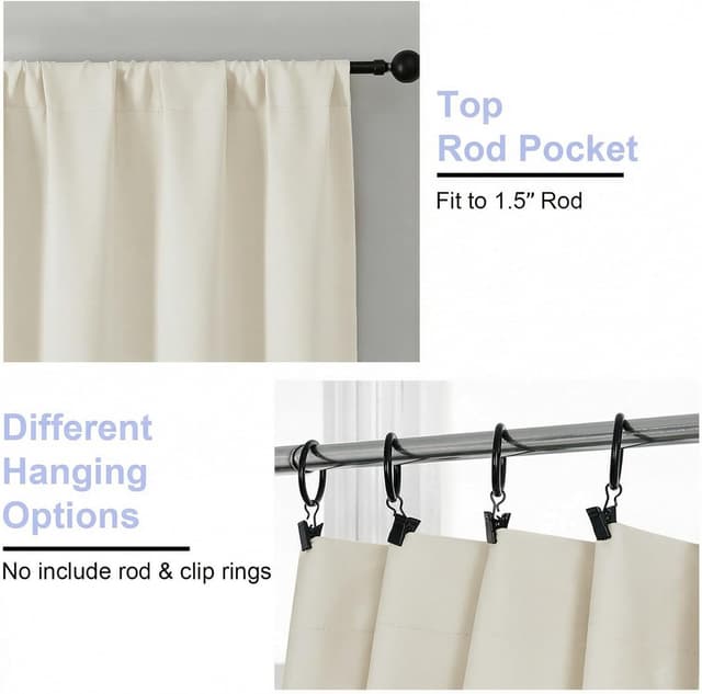 Detalle de Simplebrand Ava Ivory Light Filtering Curtains, 2-Panel Set (63 Inch Length)