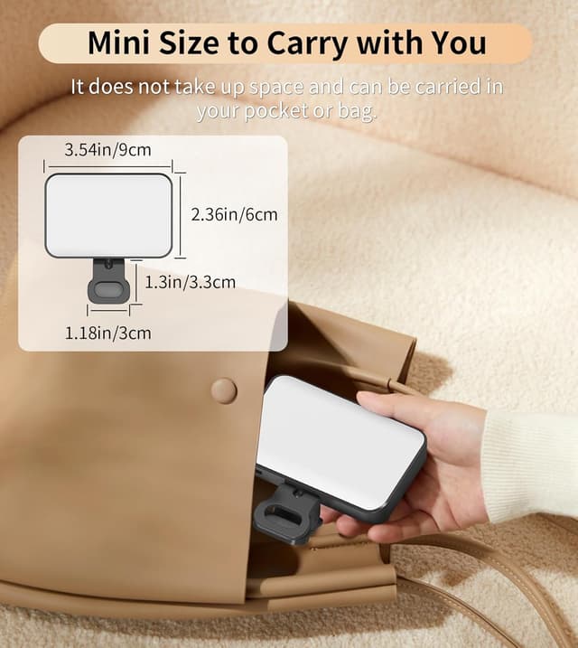 Detalle de TONEOF Portable Phone Light (2000mAh) – USB-C rechargeable LED with 360° clip and 3 modes