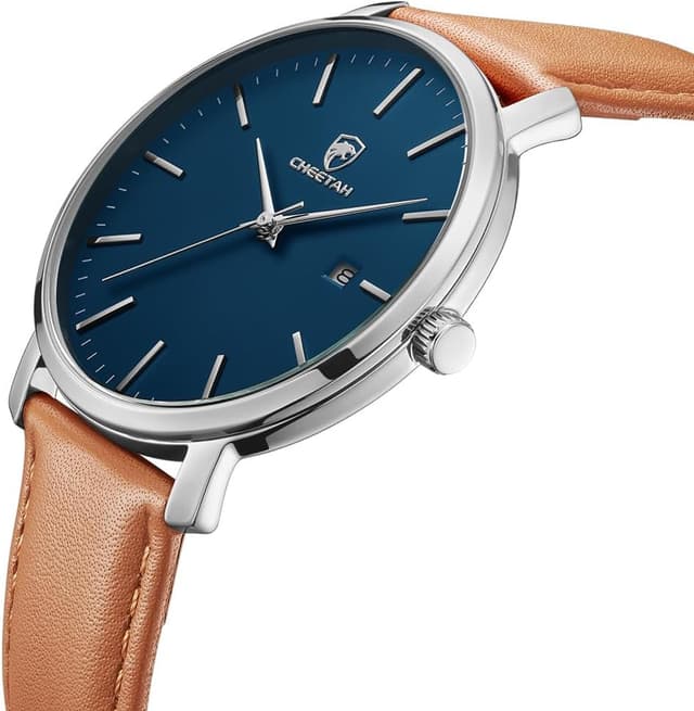 Detalle 2 de CHEETAH Minimalistische Herren-Armbanduhr mit Analog-Quarz, 3 ATM und Lederarmband