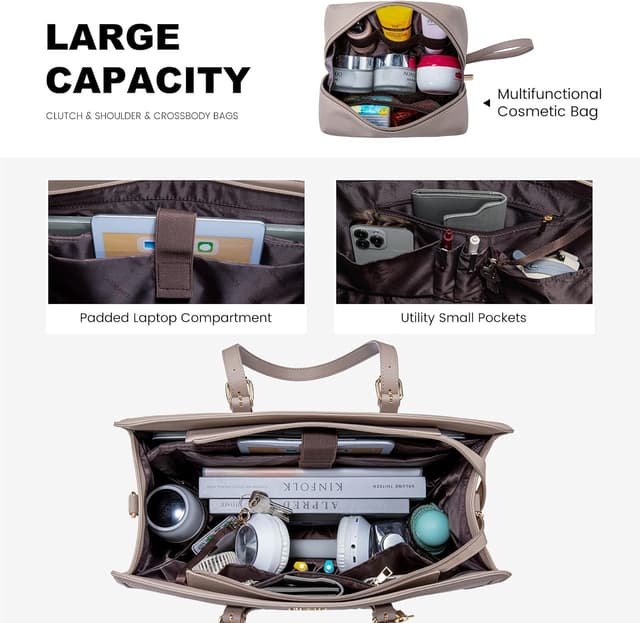 Detalle de LOVEVOOK Women’s 15.6-inch laptop bag tote with compartments and waterproof PU leather