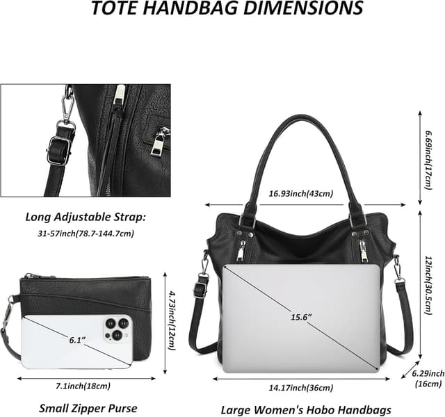 Detalle de TANTOMI hobo bags for women (large capacity) with detachable purse set – tote, shoulder & crossbody bag