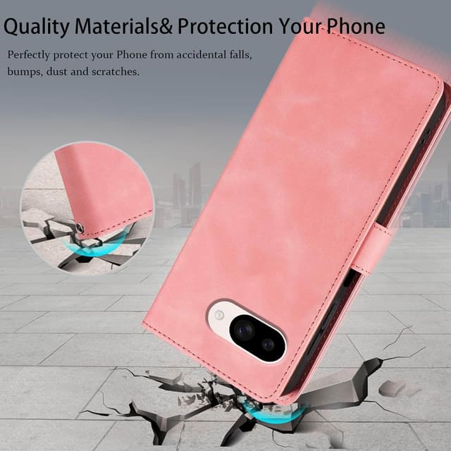 Detalle de GOTOURED for Pixel 9a Case Wallet with RFID blocking, 4 card slots & detachable wrist strap (Pink)