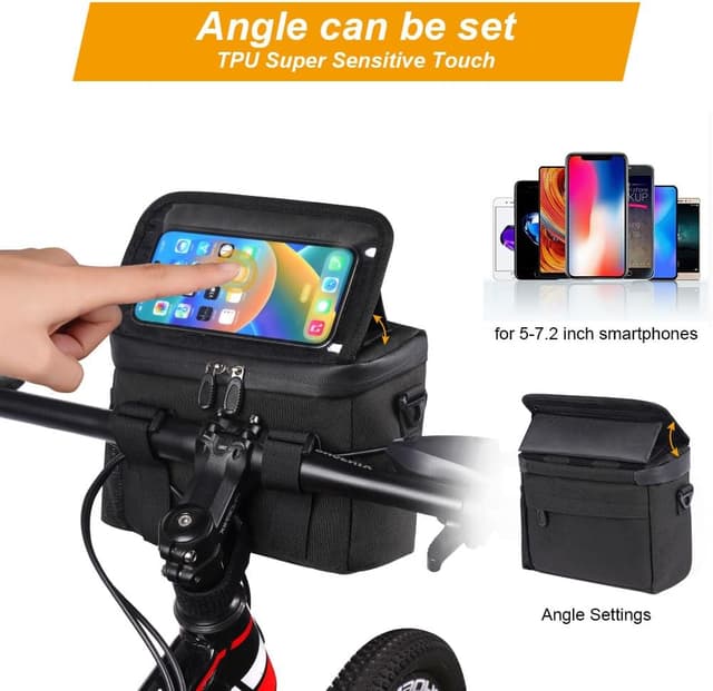 Detalle 1 de Flintronic sacoche de guidon vélo étanche grande capacité avec support téléphone (avant, route et VAE)