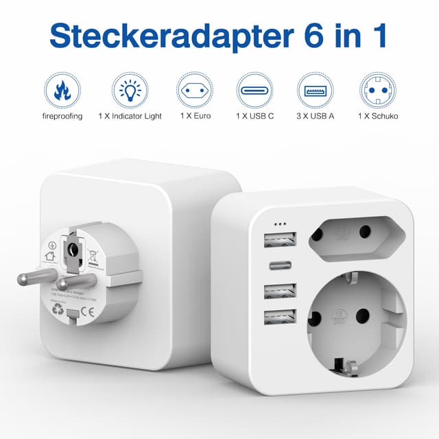 Detalle de Mehrfachsteckdose 4 USB‑Ports mit USB‑C 🔌