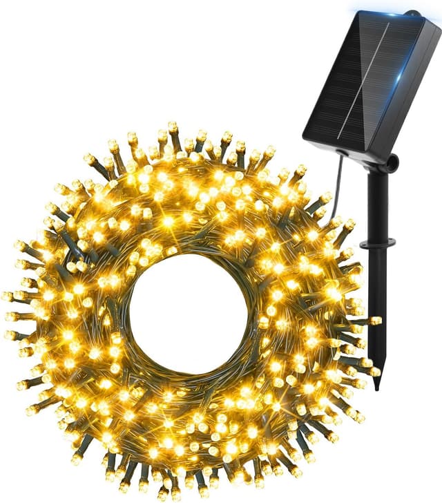 Detalle de Ollny Solar Lights Outdoor Garden 20m 200 LED Solar Fairy Light String with Warm White, IP44 & 8 Modes