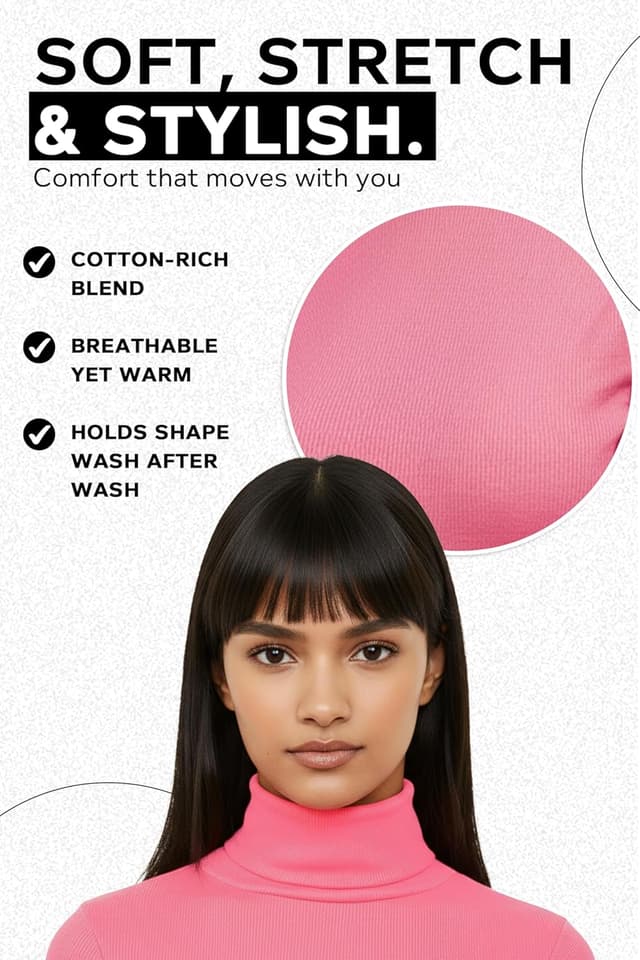 Detalle de Re Tech UK women’s ribbed cotton polo neck jumper tunic top (long sleeve, turtle roll neck)