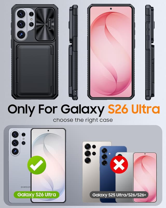 Detalle 2 de Vizvera Galaxy S26 Ultra Case with Sliding Camera Cover, Card Wallet & RFID Protection (Black)