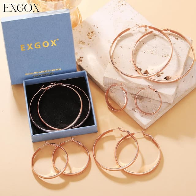 Detalle 2 de EXGOX Creolen aus Silber 925 für Damen, 5 mm breit – 14K vergoldet, hypoallergen, in 30/40/50/60/70 mm