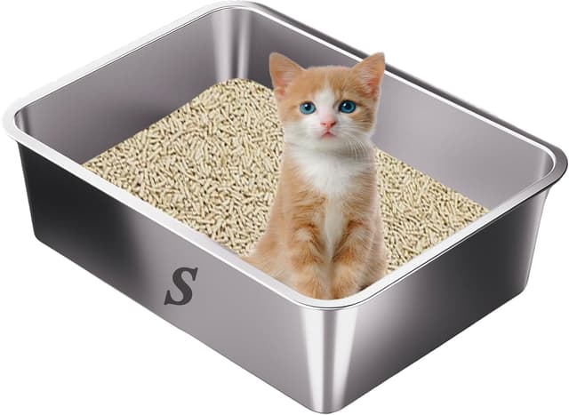 Imagen de Suhaco Stainless Steel Cat Litter Tray 45 x 35 x 10 cm 🐱 en OfertitasTOP