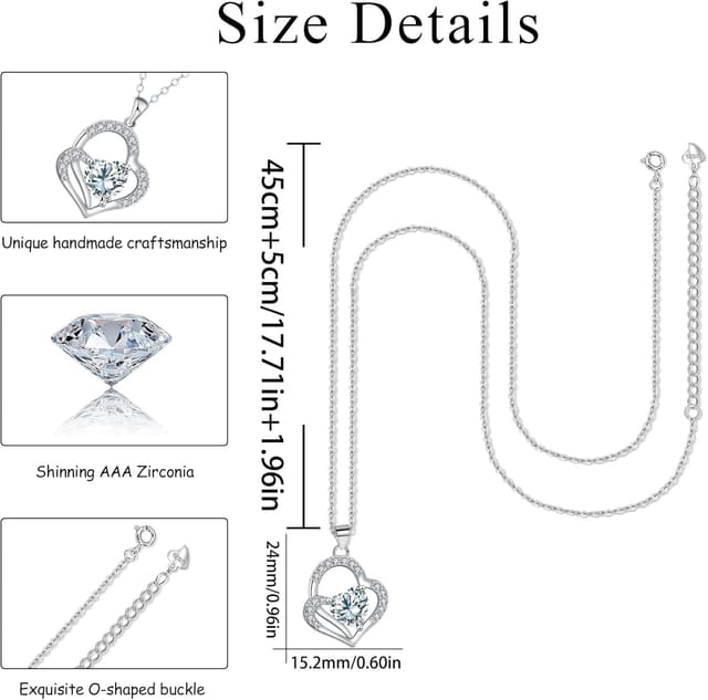 Detalle 2 de J.MOULING Damen Halskette aus 925 Sterling Silber mit Doppelherz-Anhänger & 3A Zirkonia