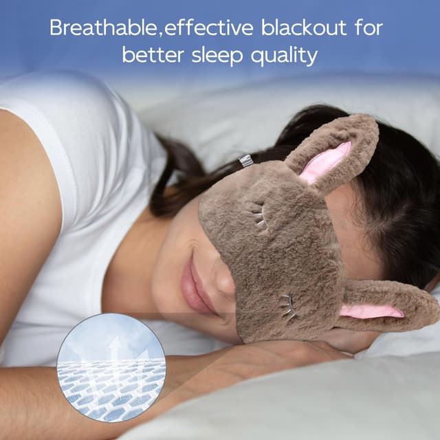 Detalle 2 de VerteLife Sleep Mask Cute Bunny 3D Animal Eye Mask (Soft Plush Blindfold, Brown)