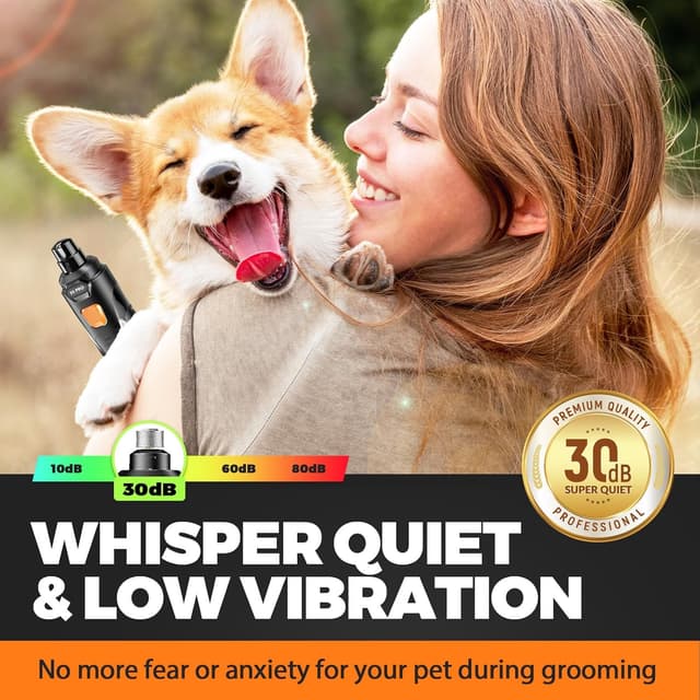 Detalle de Whisper Quiet Dog Nail Grinder with 4 LED Lights, 3-Speed Rechargeable Grooming Kit (with 3 Grinding Bits)