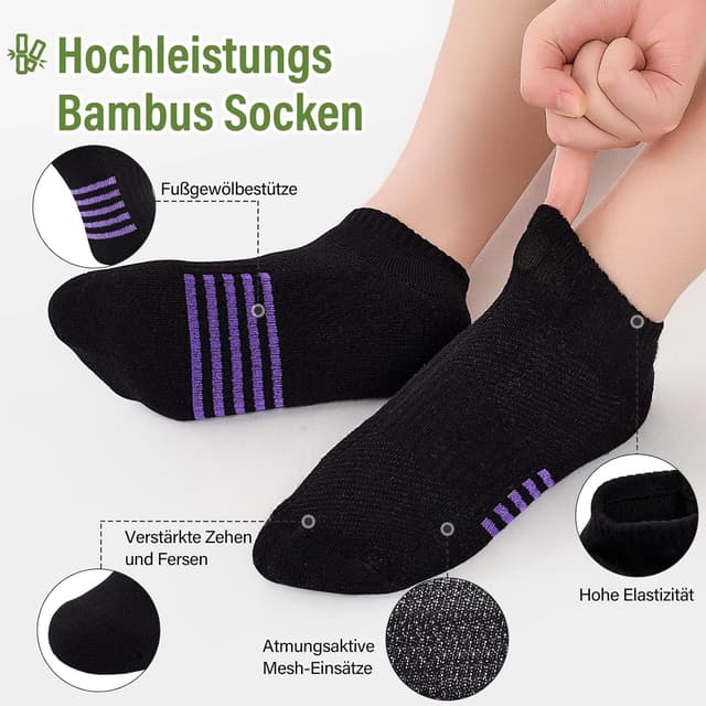 Detalle de Effeet Bambus Sneaker Socken für Damen (6/12 Paar) – atmungsaktiv, gepolstert & geruchsarm für 39–42