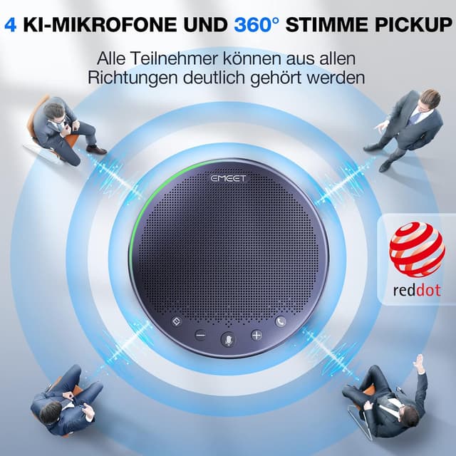 Detalle 2 de EMEET Bluetooth-Konferenzlautsprecher M3 (USB-Freisprecheinrichtung, Vollduplex, 4 Mikrofone) für Zoom & Skype – Plug-and-Play