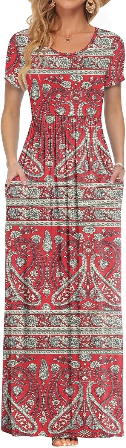 Thumbnail 6 de AUSELILY Damen Sommerkleid Kurzarm Long Maxi mit Taschen – casual bis Arbeit