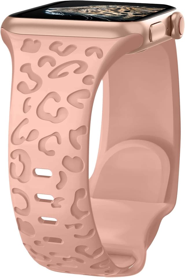 Detalle de Towsnails leopard print silicone Apple Watch sport band (Pink Sand) for 44/45/46/49mm & 42mm