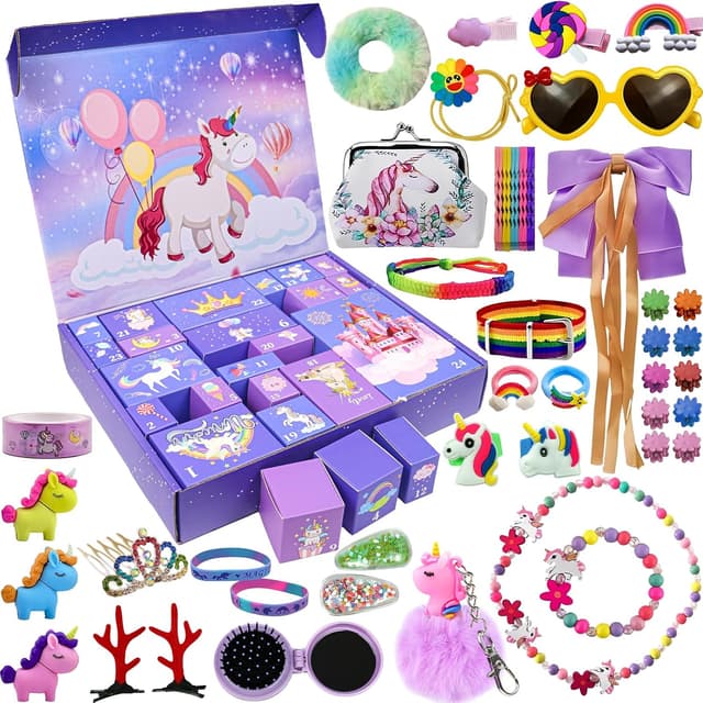 Detalle de Calendrier de l'Avent licorne fille 2025, 24 jours de cadeaux 🎉